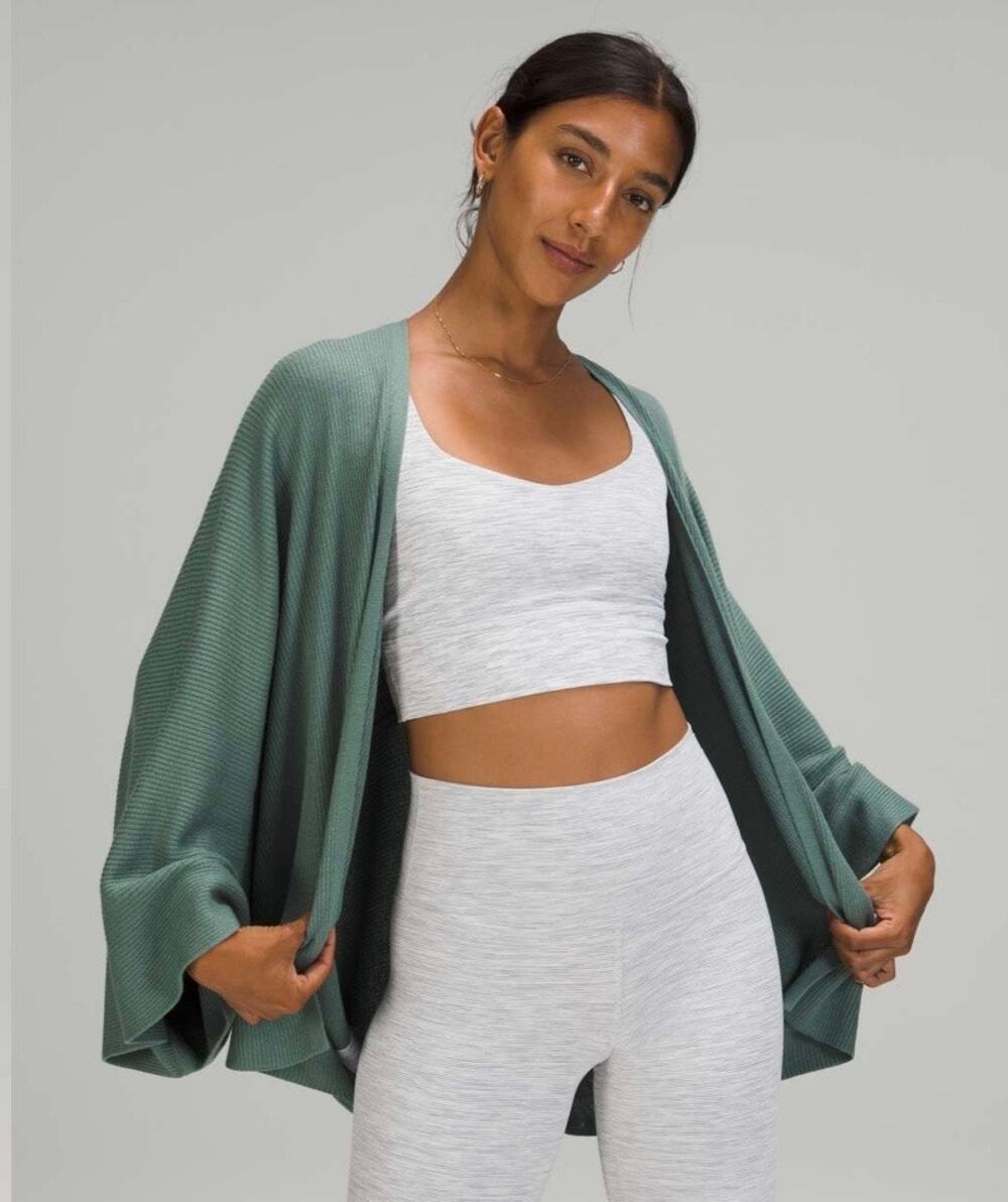 Lululemon Cashlu Knit Textured Wrap Tidewater Teal One Size EUC